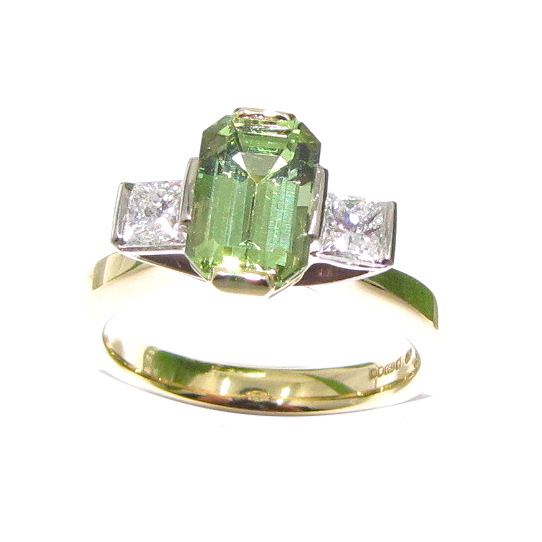 18ct yellow and white gold green tourmaline and diamond ring