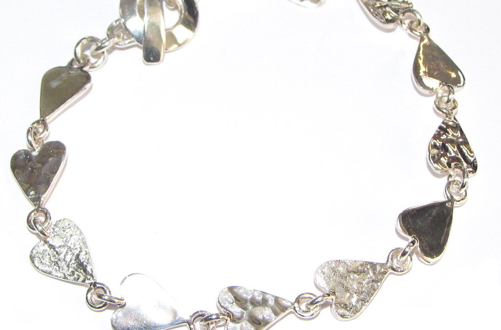 silver textured hearts bracelet