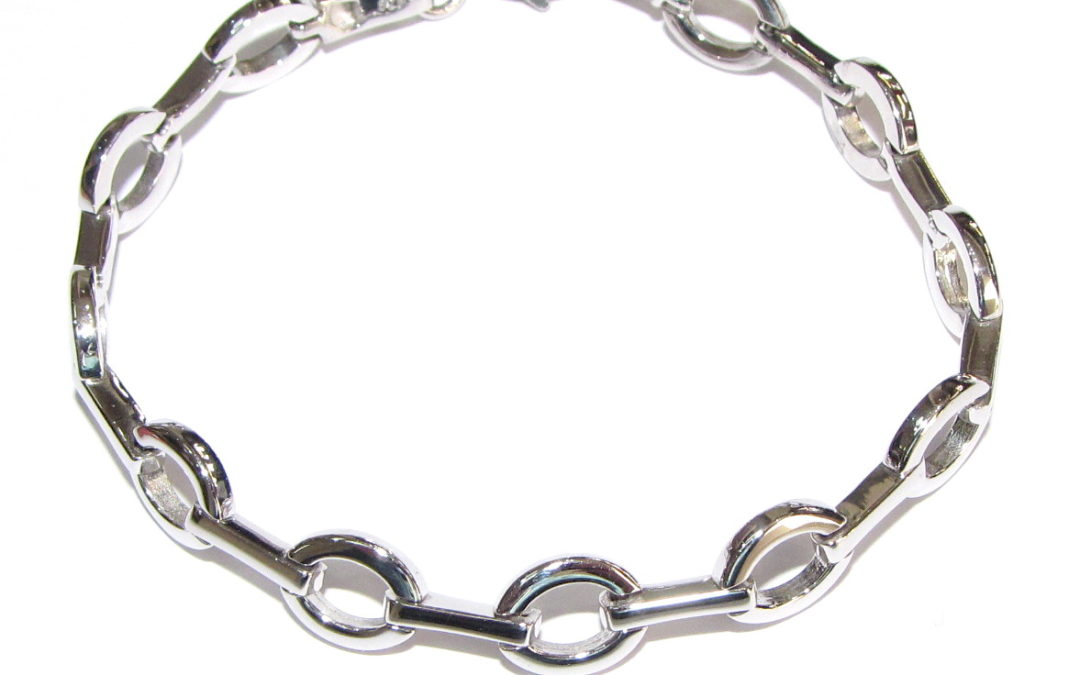 Silver oval and bar link bracelet
