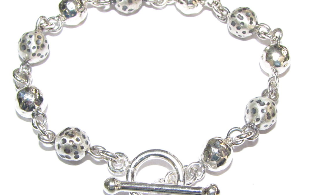 Silver textured ball bracelet