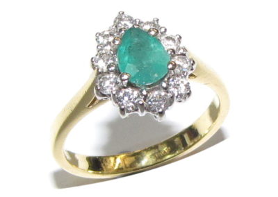 18ct yellow and white gold emerald and diamond ring