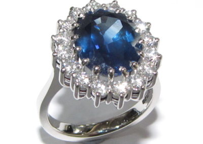 Platinum sapphire and diamond ring