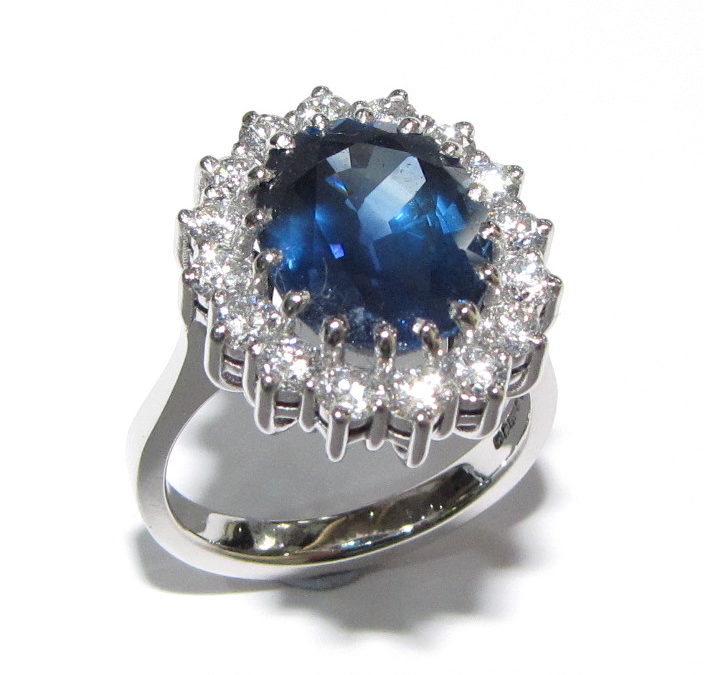 Platinum sapphire and diamond ring