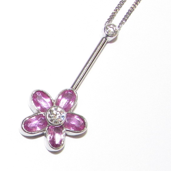 pink sapphire and diamond flower pendant