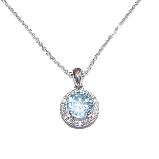 18ct white gold diamond and blue topaz pendant
