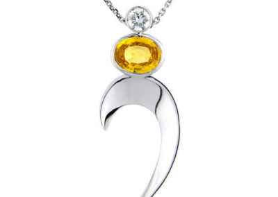 18ct white gold yellow sapphire and diamond pendant