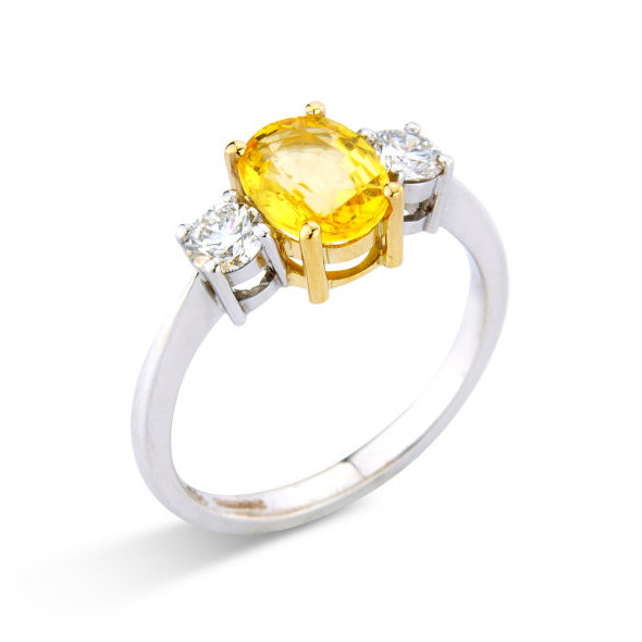 18ct yellow and white gold yellow sapphire and diamond ring
