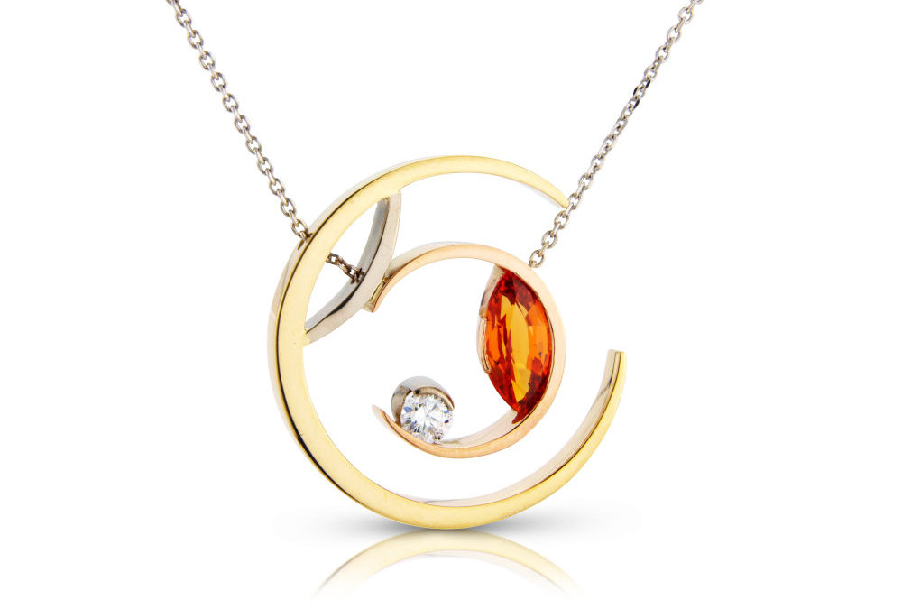 18ct yellow white and rose gold mandarin garnet and diamond necklace