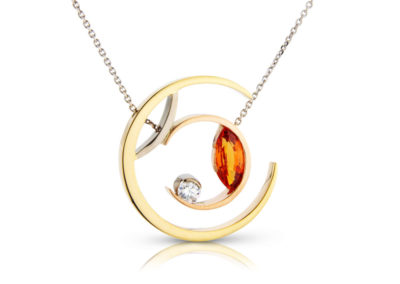 18ct yellow white and rose gold mandarin garnet and diamond necklace