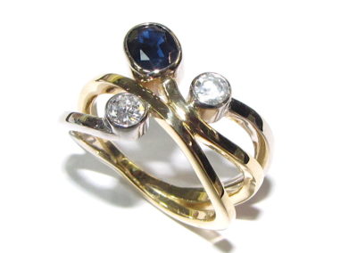 18ct yellow and white gold sapphire and diamond ring
