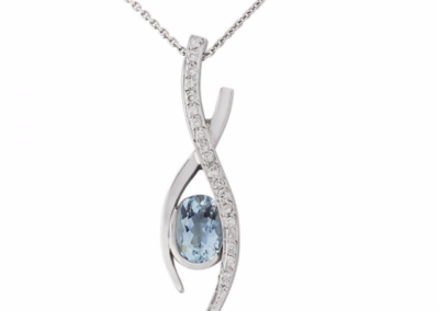 18ct white gold diamond and aquamarine pendant