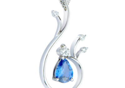 Platinum diamond and sapphire pendant
