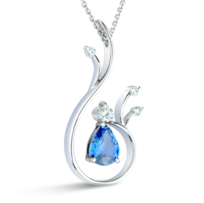 Platinum diamond and sapphire pendant