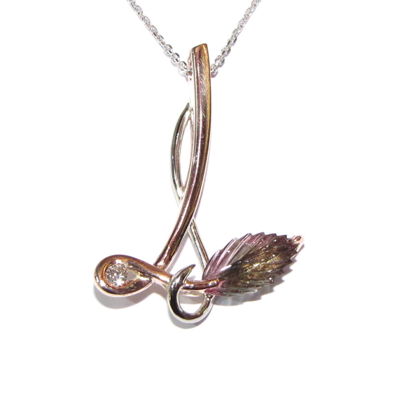 white and rose gold diamond and tourmaline pendant