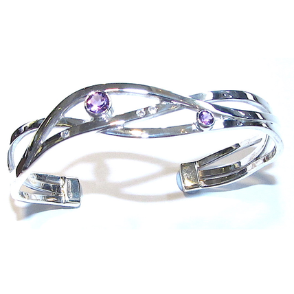 Silver amethyst and diamond torq bangle