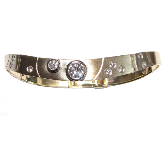 yellow and white gold curved diamond bangle