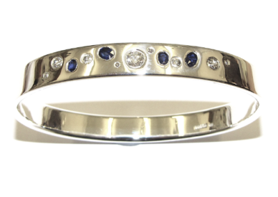 White gold diamond and sapphire bangle