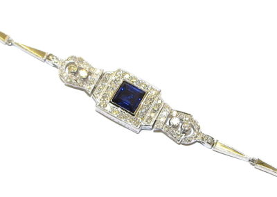 platinum diamond and synthetic sapphire bracelet