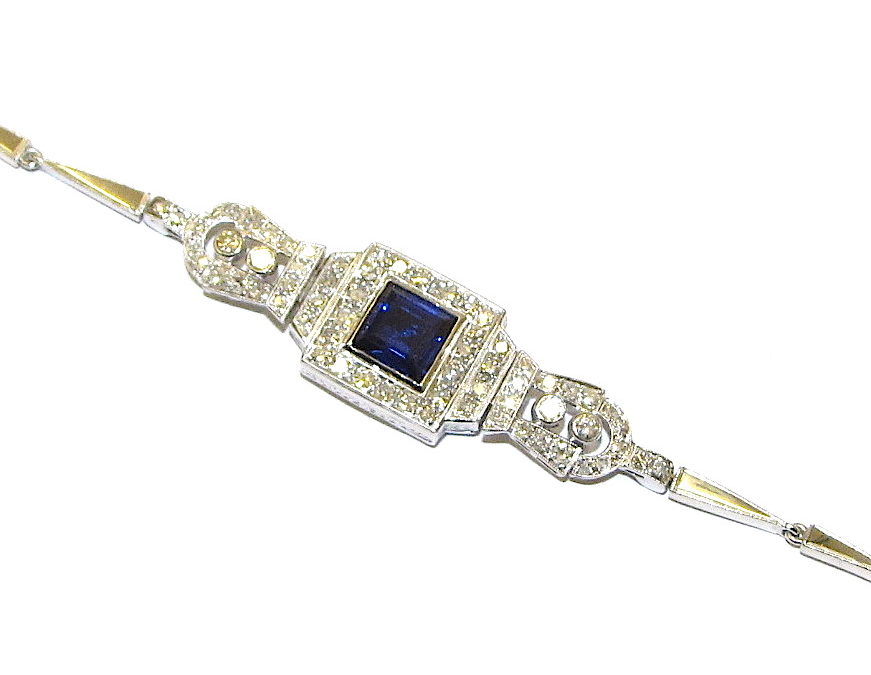 platinum diamond and synthetic sapphire bracelet